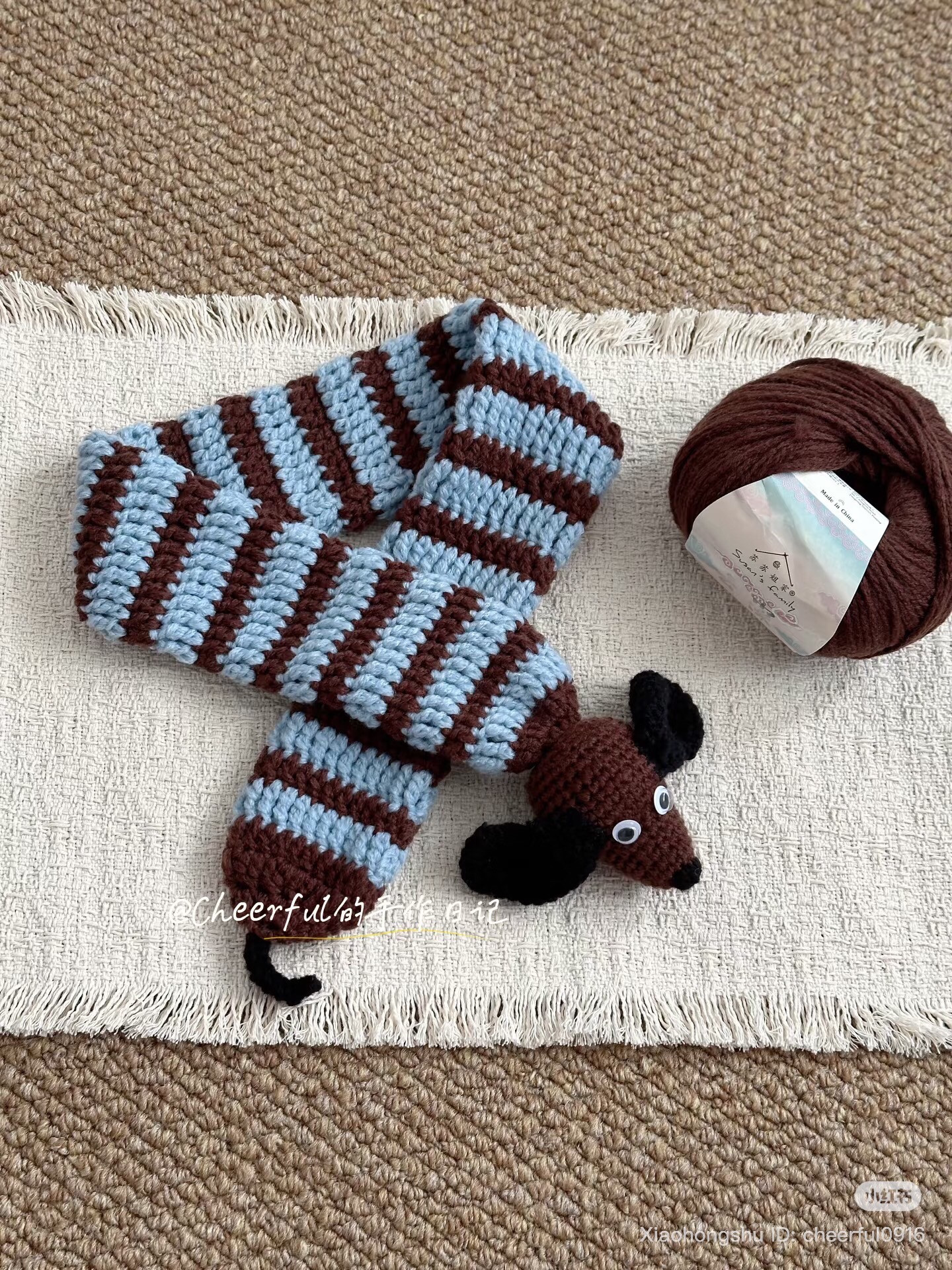 Crochet Striped Dog Head Scarf Pattern