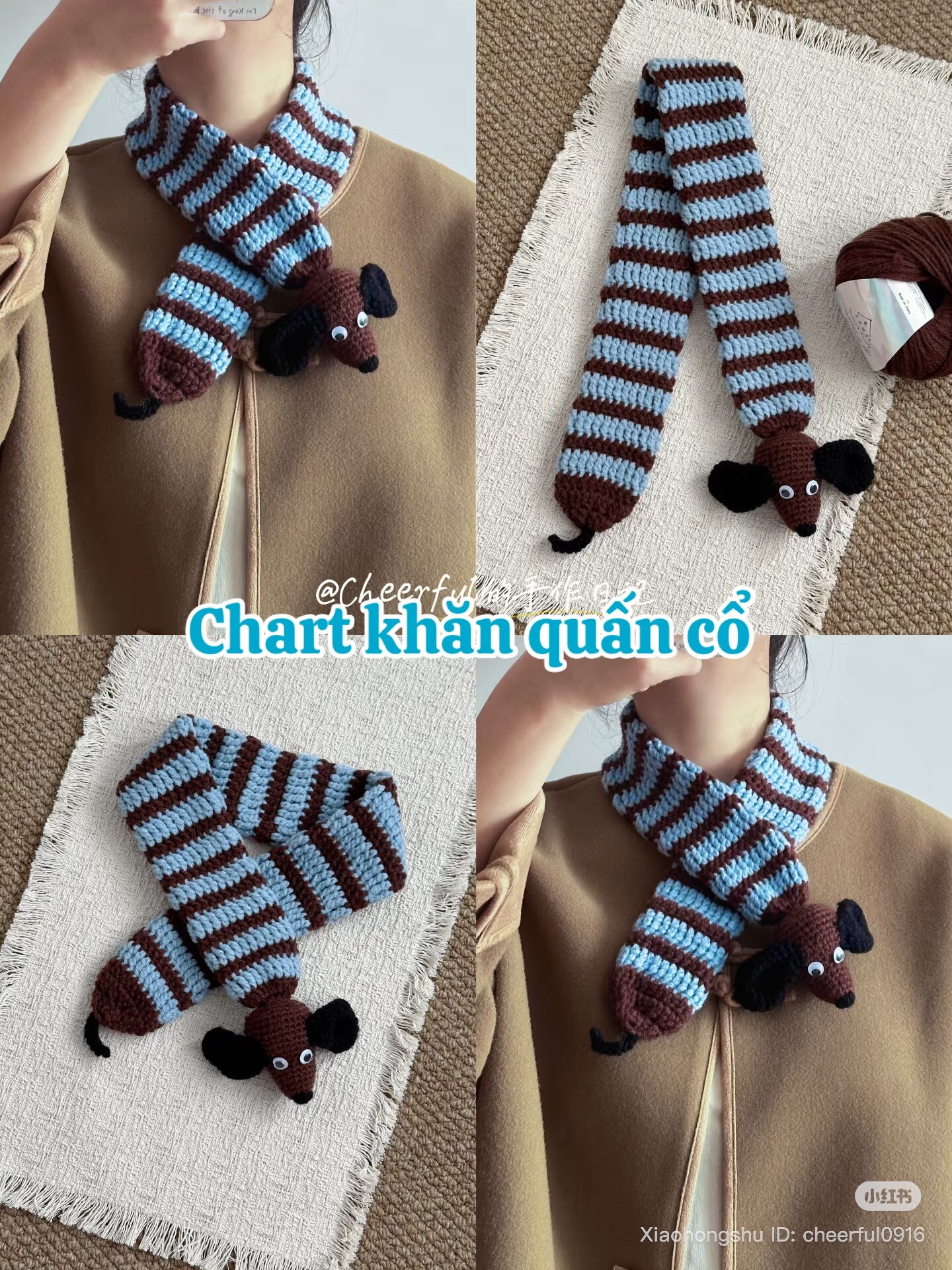 Crochet Striped Dog Head Scarf Pattern