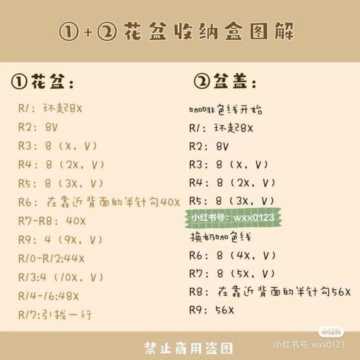 Crochet Succulent Plant in Storage Pot Pattern Chart