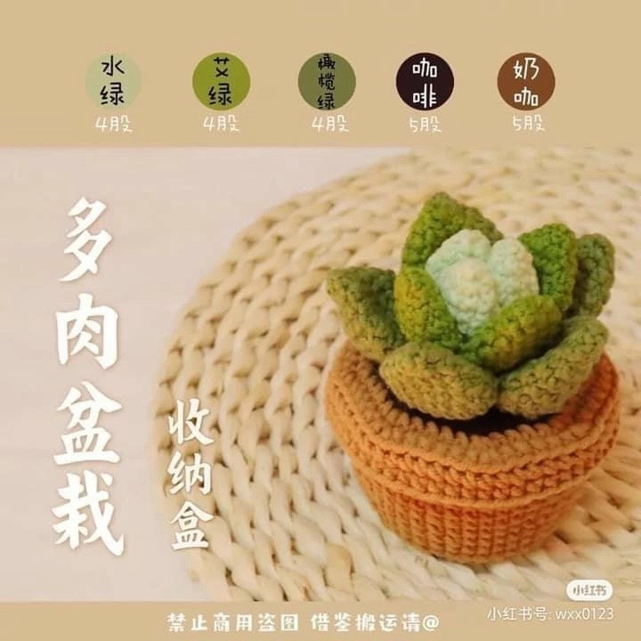 Crochet Succulent Plant in Storage Pot Pattern Chart