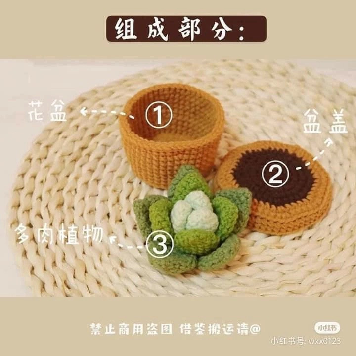 Crochet Succulent Plant in Storage Pot Pattern Chart