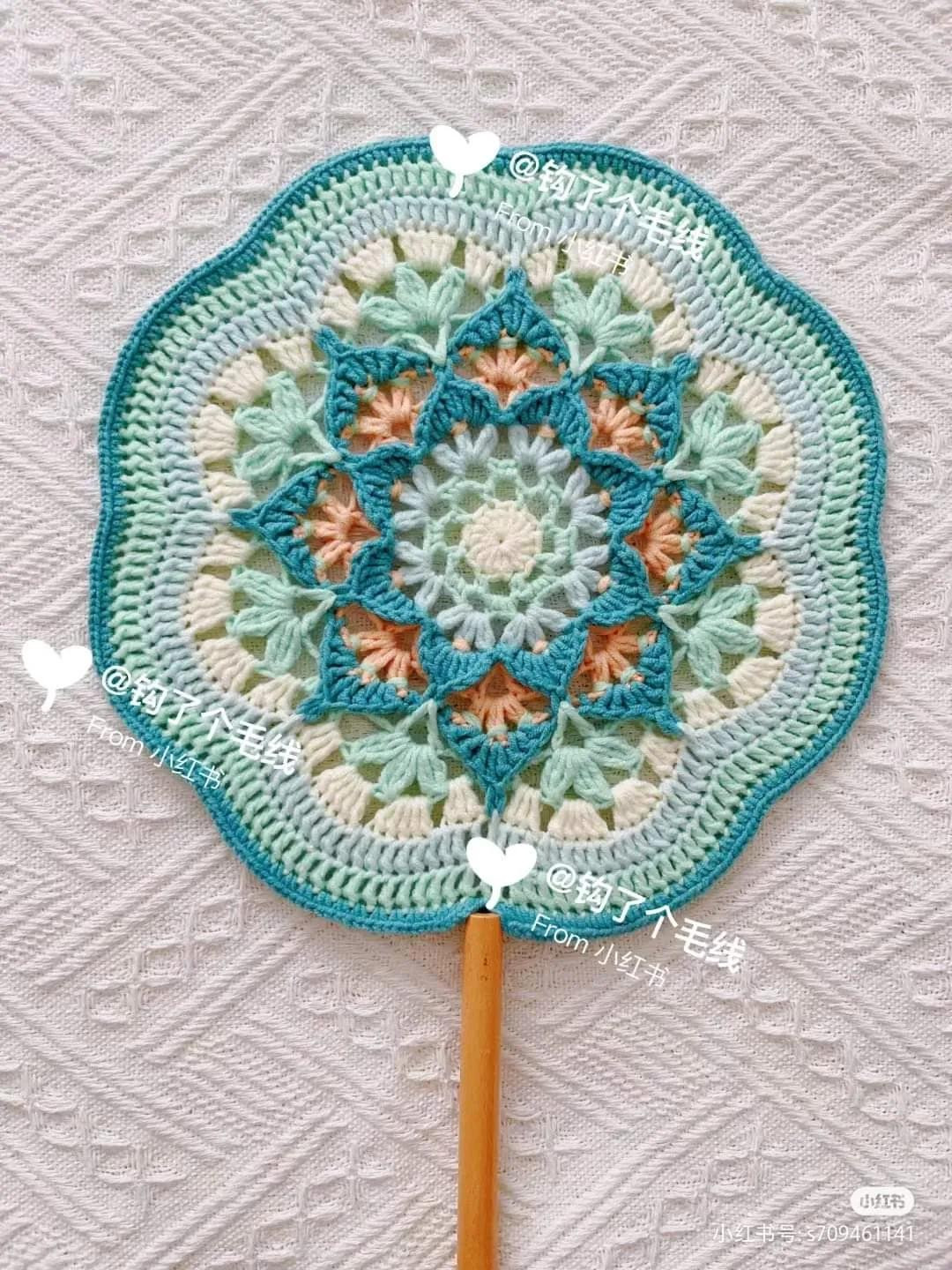 Crochet Summer Hand Fan Pattern with Chart and Color Variations