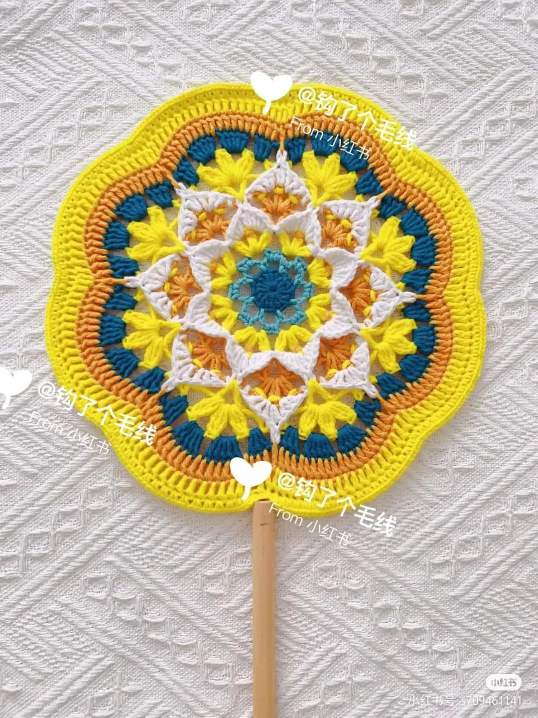 Crochet Summer Hand Fan Pattern with Chart and Color Variations