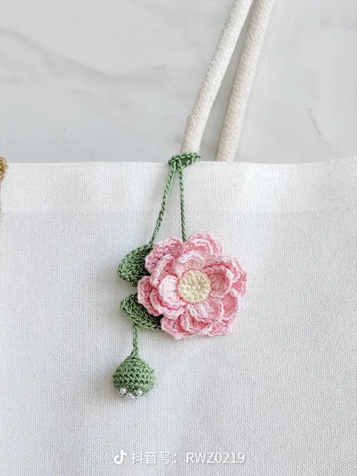 Crochet Summer Lotus Flower Bag Charm and Bookmark Pattern Chart