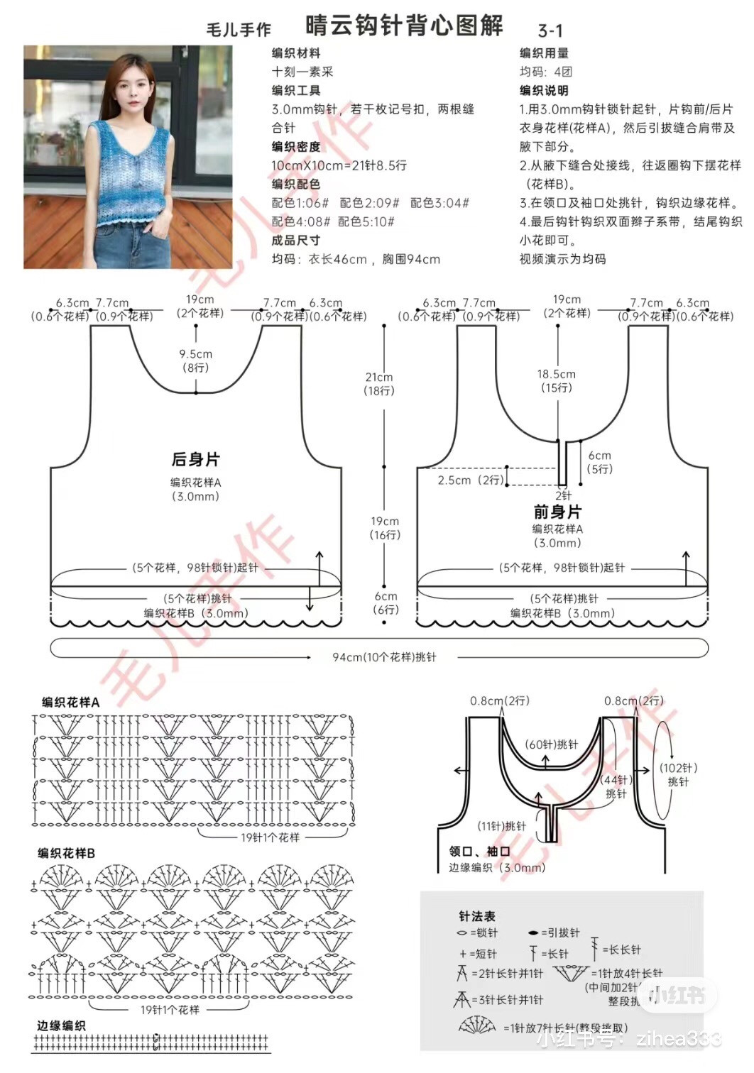Crochet Summer Top Pattern: Blue and White Gradient Tank Top Chart