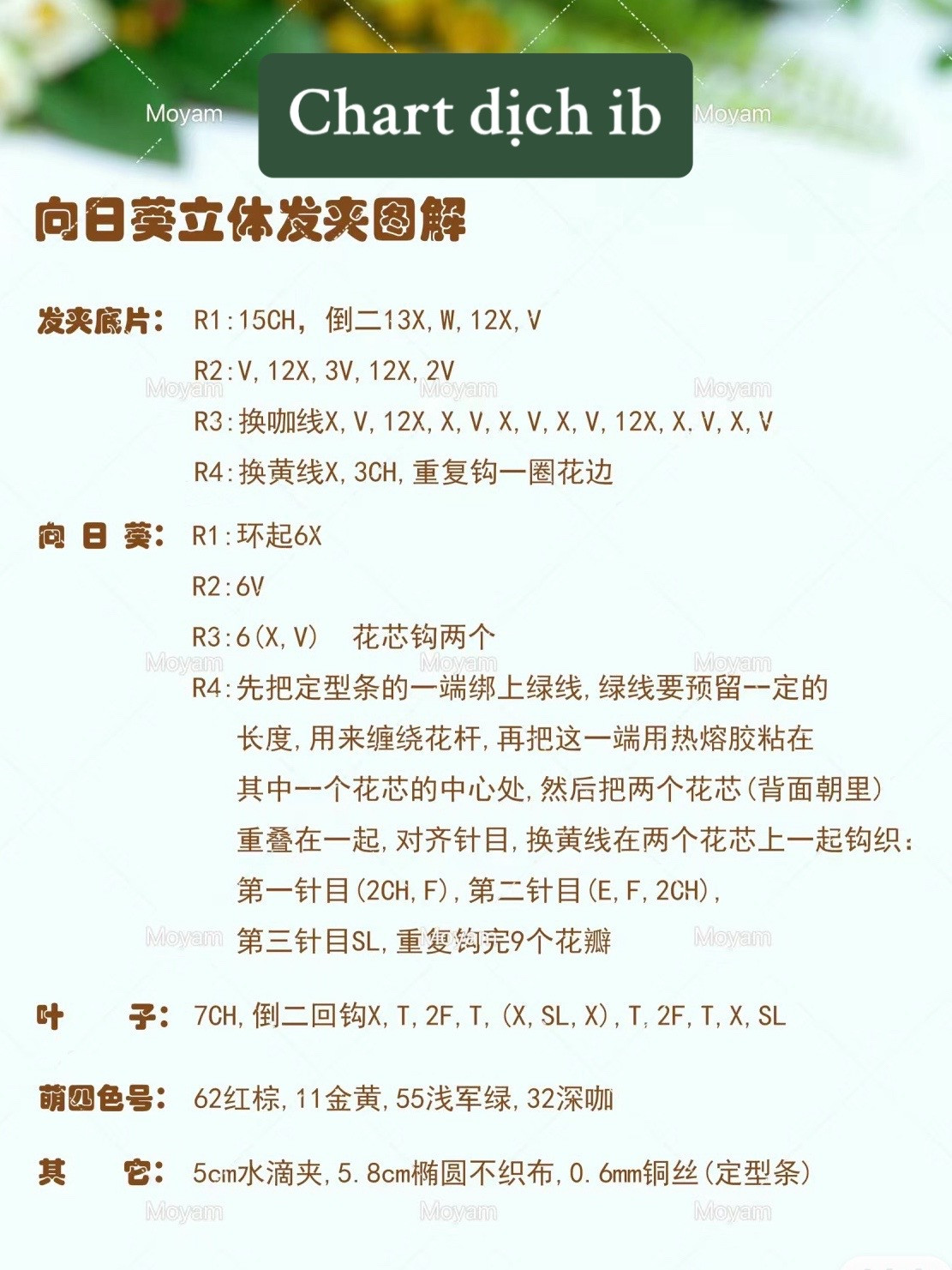 Crochet Sunflower and Tulip Hair Clip Charts