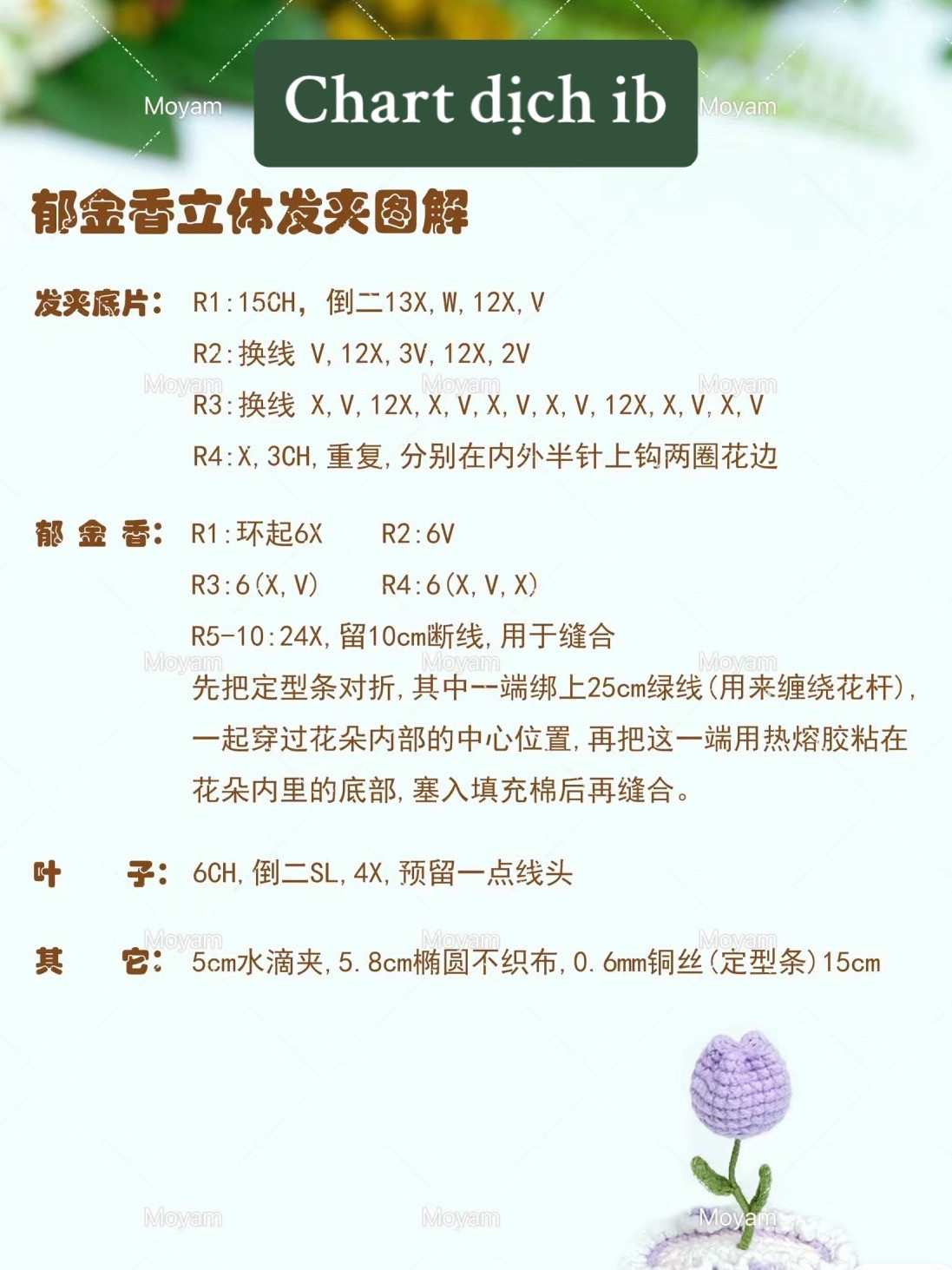 Crochet Sunflower and Tulip Hair Clip Charts