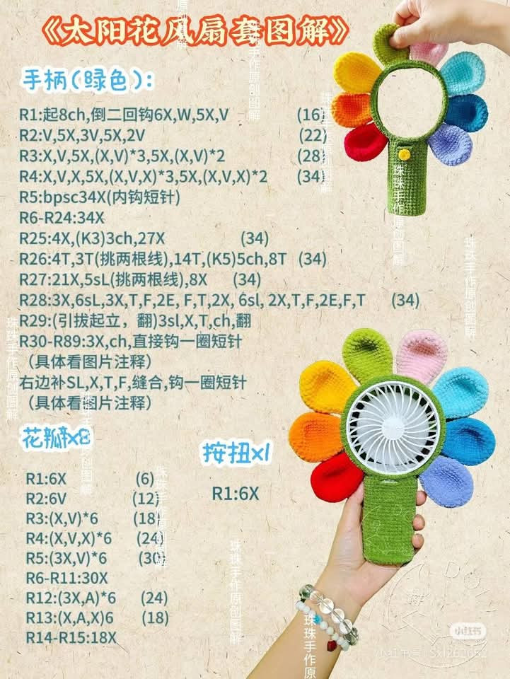 Crochet Sunflower Fan Case Pattern Chart Tutorial