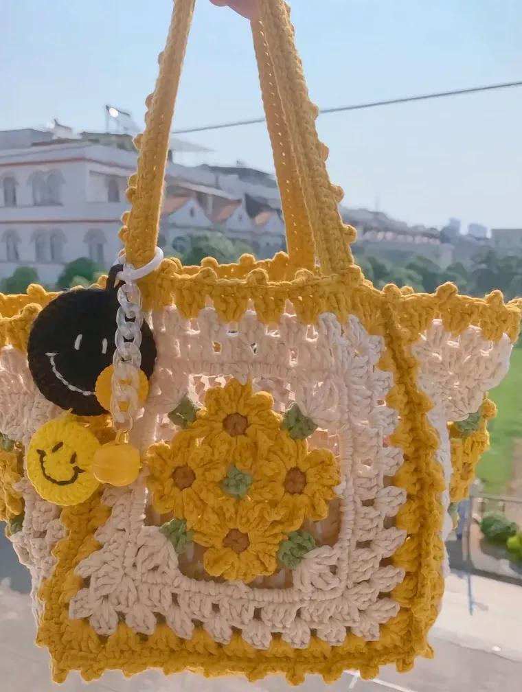 Crochet Sunflower Granny Square Bag Chart Pattern
