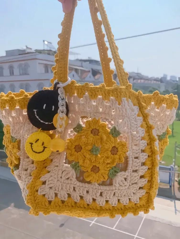Crochet Sunflower Granny Square Bag Chart Pattern