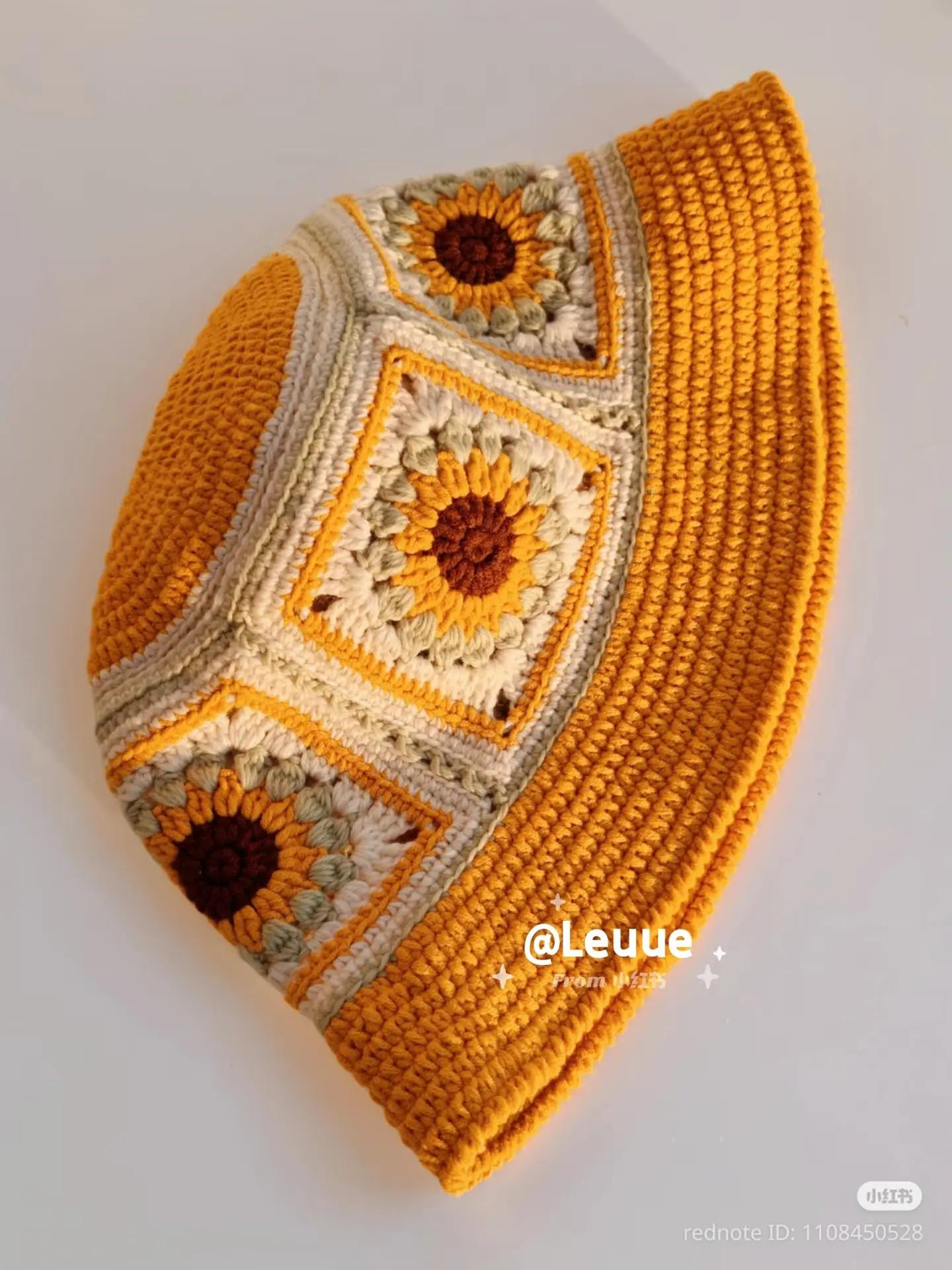 Crochet Sunflower Granny Square Bucket Hat Tutorial