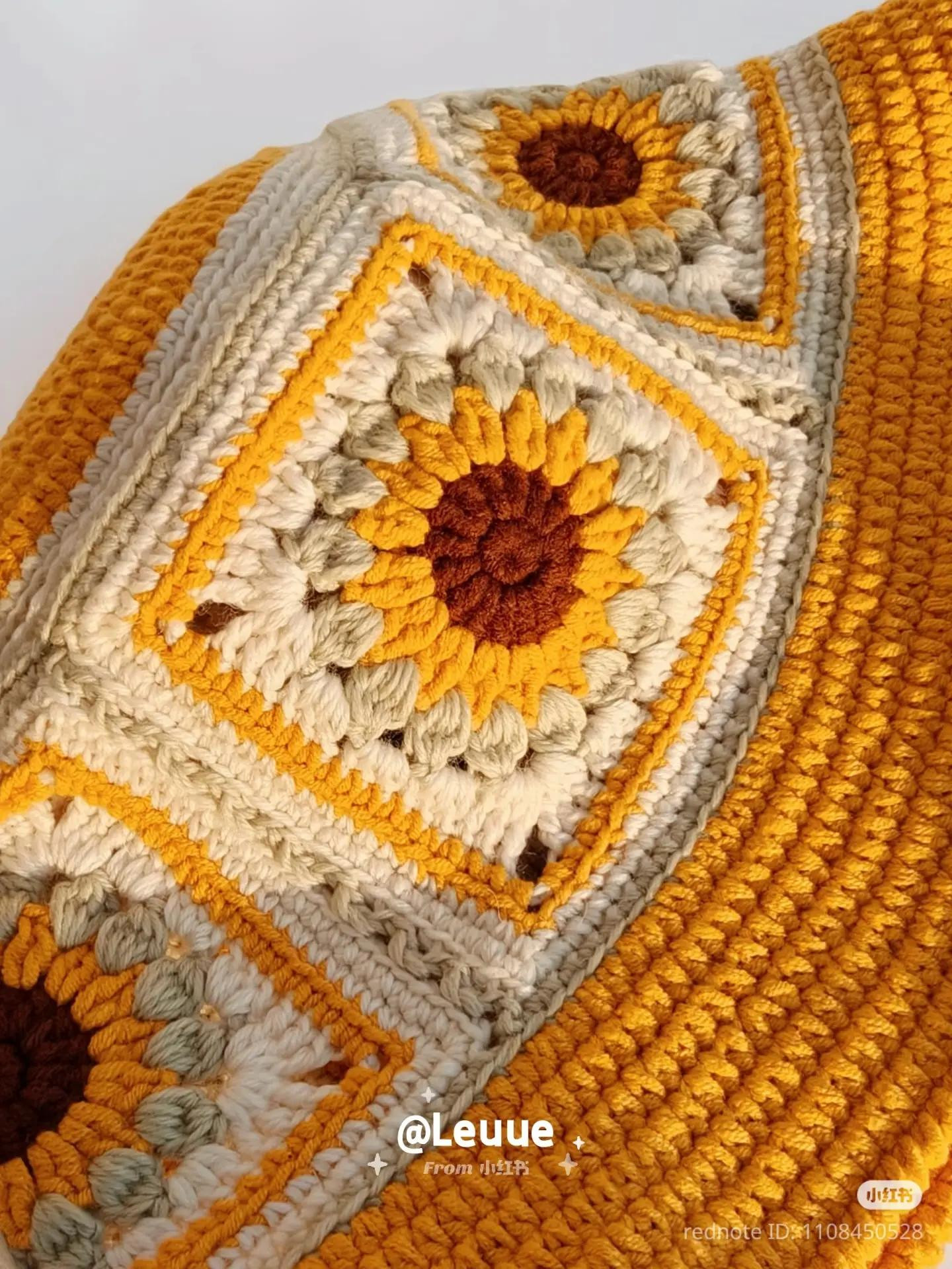 Crochet Sunflower Granny Square Bucket Hat Tutorial