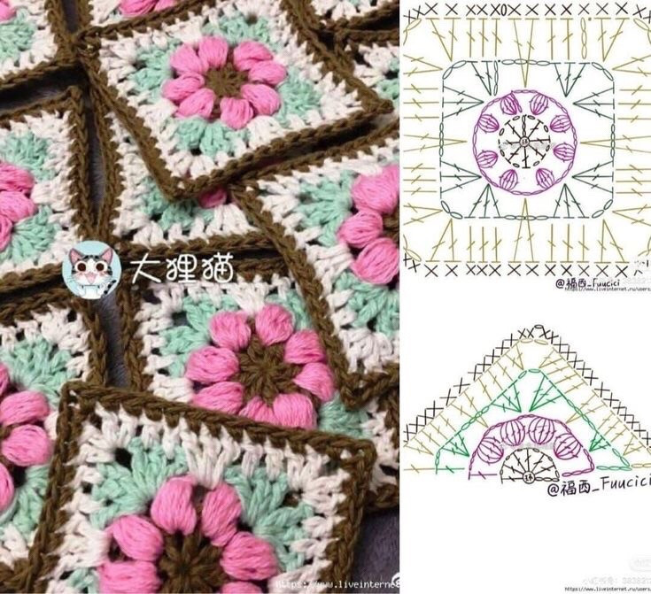 Crochet Sunflower Granny Square Pattern Chart for Triangle Shawl