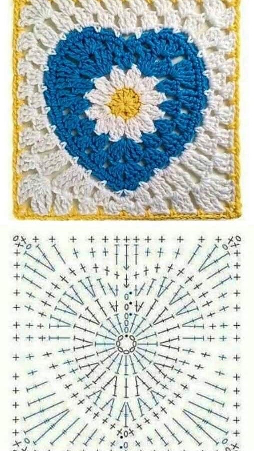 Crochet Sunflower Granny Square Pattern Chart for Triangle Shawl