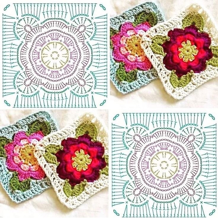 Crochet Sunflower Granny Square Pattern Chart for Triangle Shawl