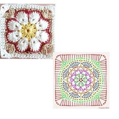 Crochet Sunflower Granny Square Pattern Chart for Triangle Shawl