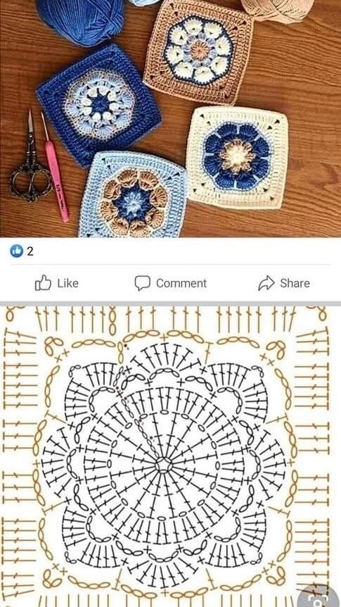 Crochet Sunflower Granny Square Pattern Chart for Triangle Shawl