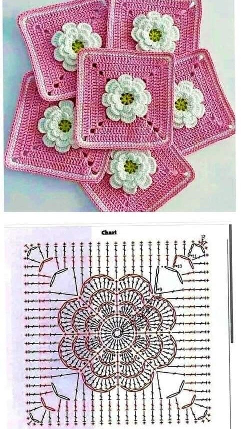 Crochet Sunflower Granny Square Pattern Chart for Triangle Shawl