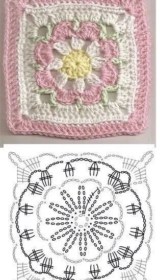 Crochet Sunflower Granny Square Pattern Chart for Triangle Shawl