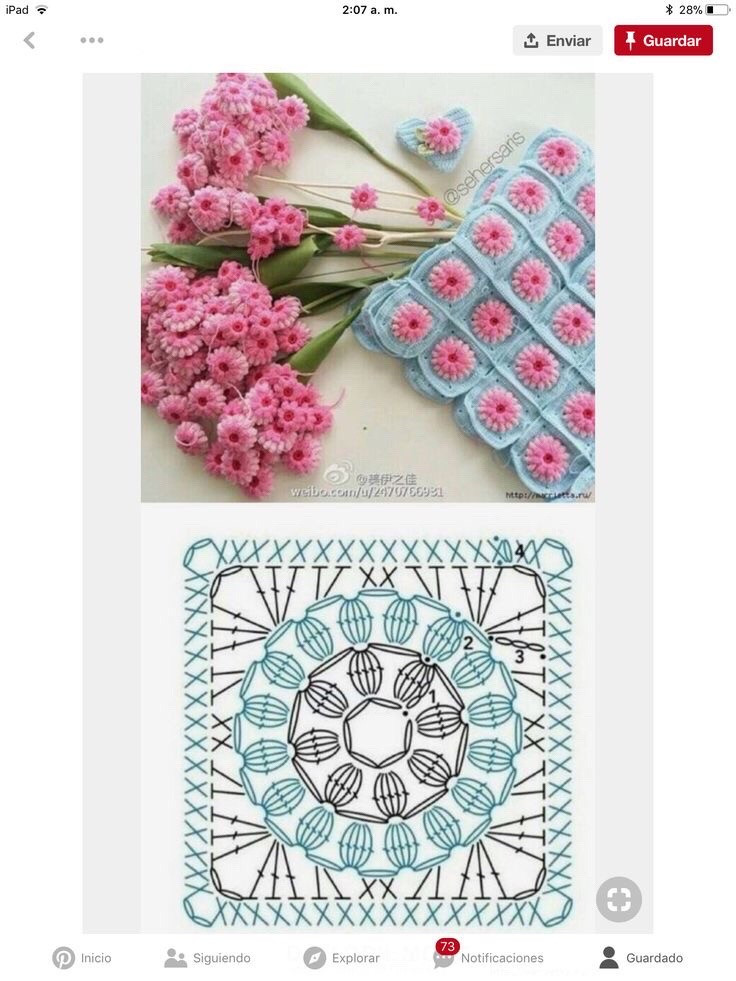 Crochet Sunflower Granny Square Pattern Chart for Triangle Shawl