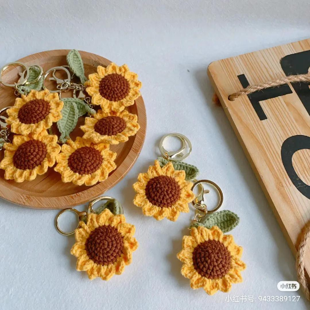 Crochet Sunflower Keychain Tutorial Pattern with Instructions
