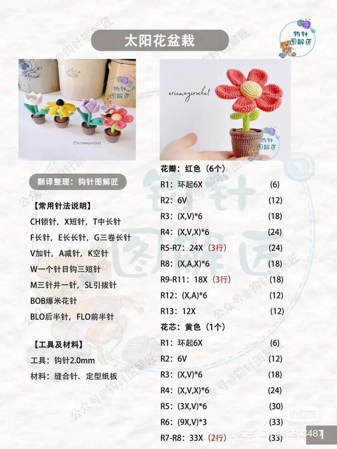 Crochet Sunflower Potted Plant Pattern with Bee