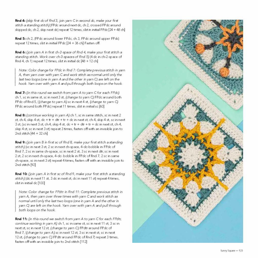 Crochet Sunny Square and Satellite Square Patterns with Charts