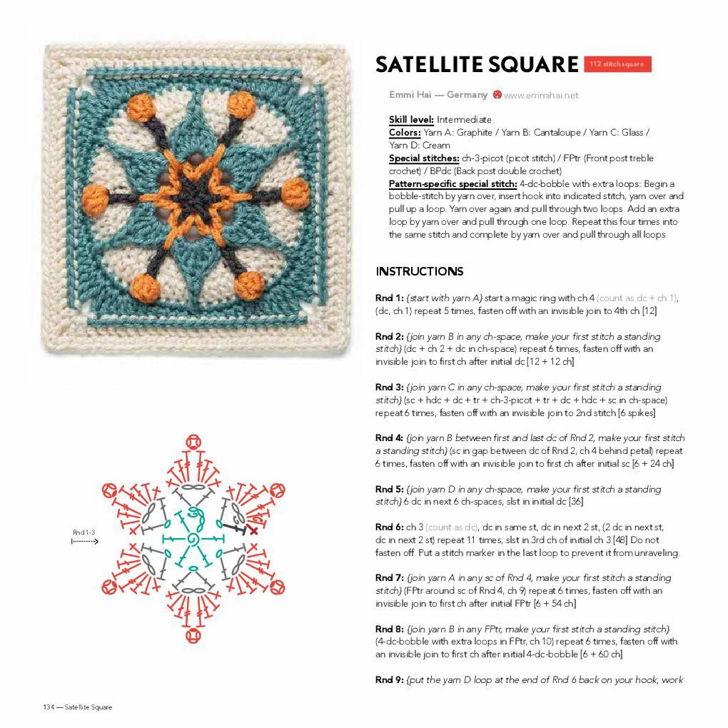 Crochet Sunny Square and Satellite Square Patterns with Charts