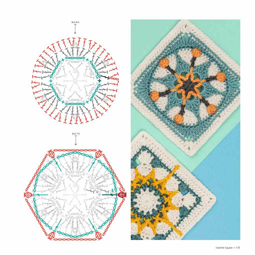 Crochet Sunny Square and Satellite Square Patterns with Charts