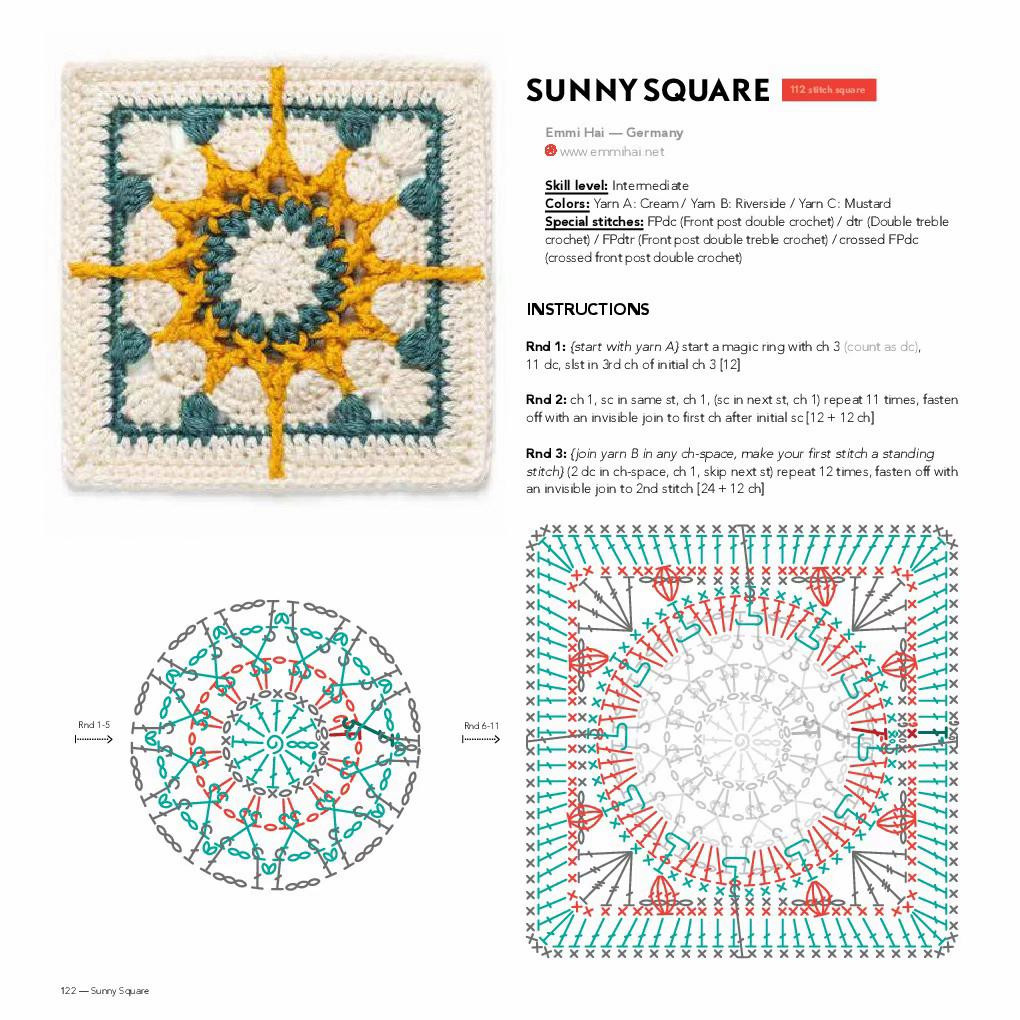 Crochet Sunny Square and Satellite Square Patterns with Charts
