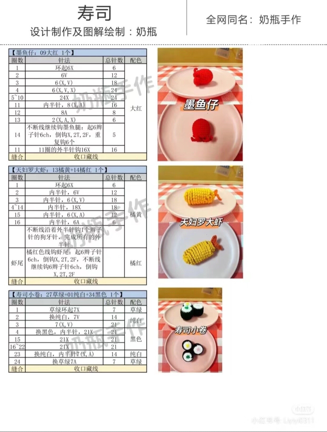 Crochet Sushi Bento Box Tutorial: Step-by-Step Chart for Salmon, Tuna, Shrimp, and Egg Rolls Amigurumi