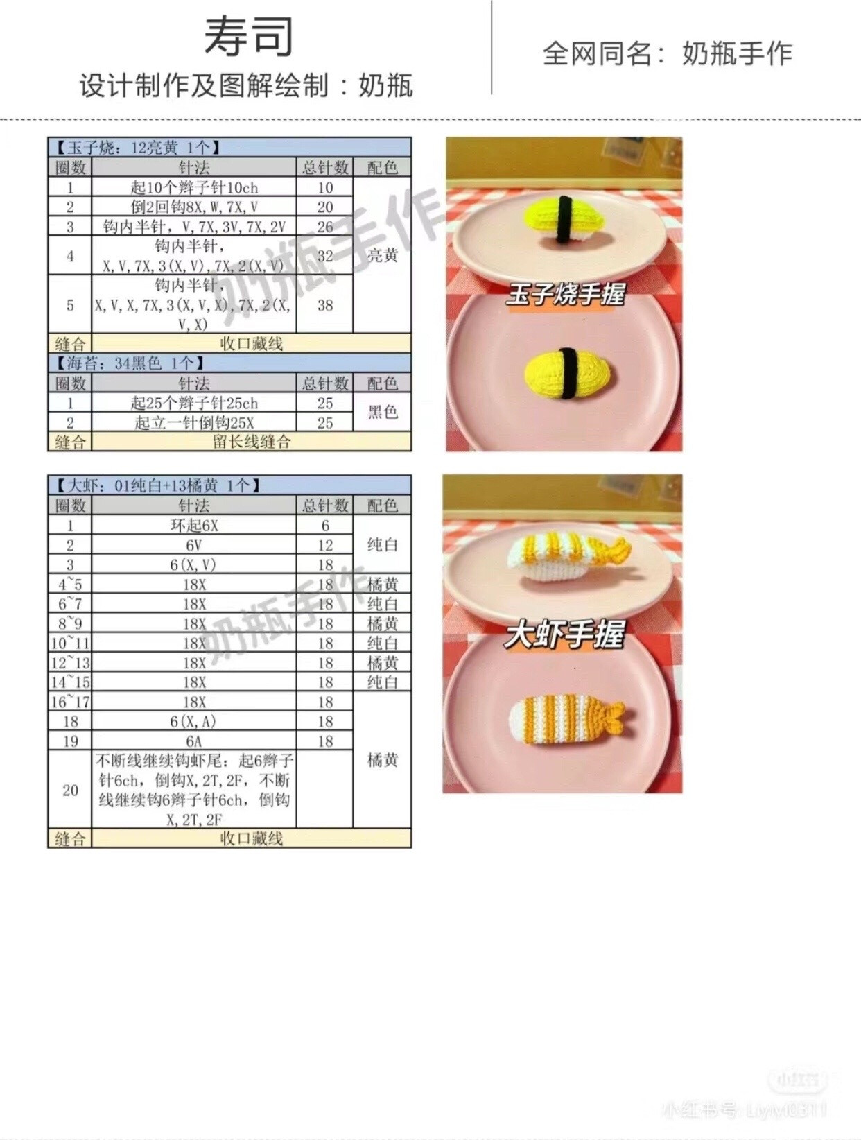 Crochet Sushi Bento Box Tutorial: Step-by-Step Chart for Salmon, Tuna, Shrimp, and Egg Rolls Amigurumi