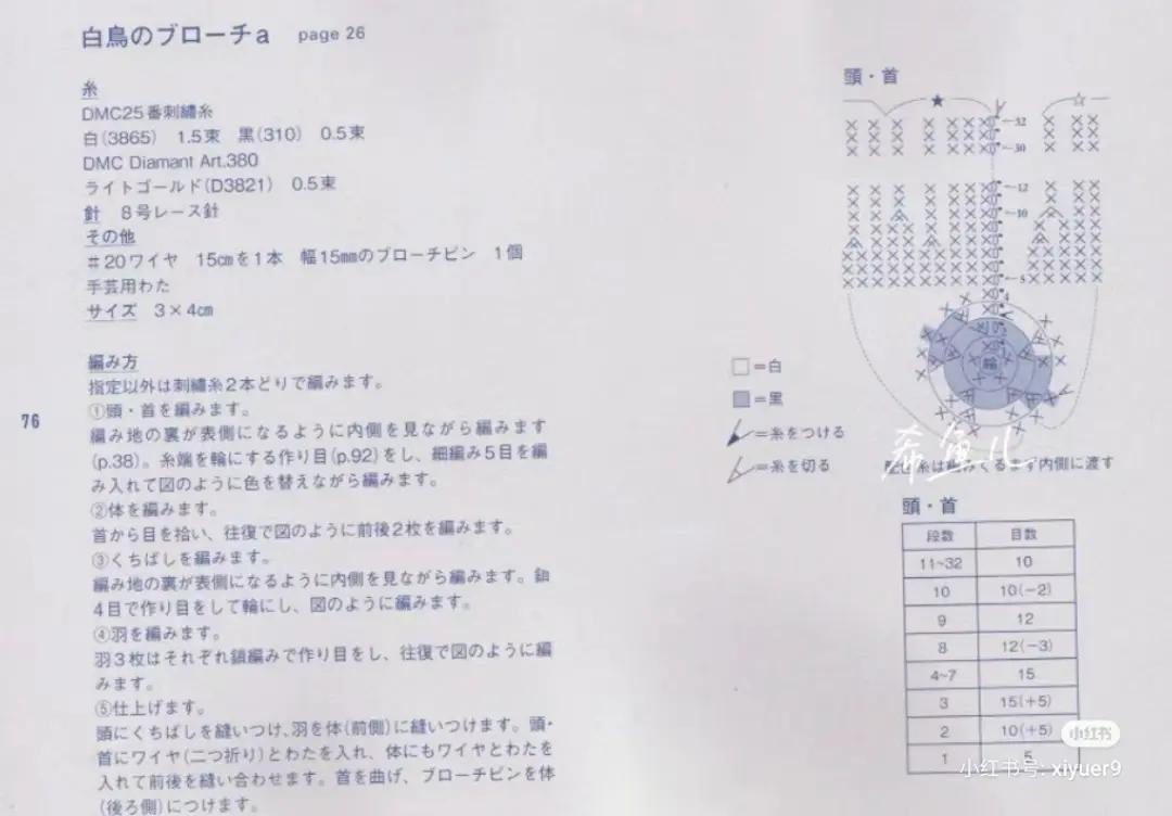 Crochet Swan Brooch Pattern Chart - Japanese Diagram Instructions