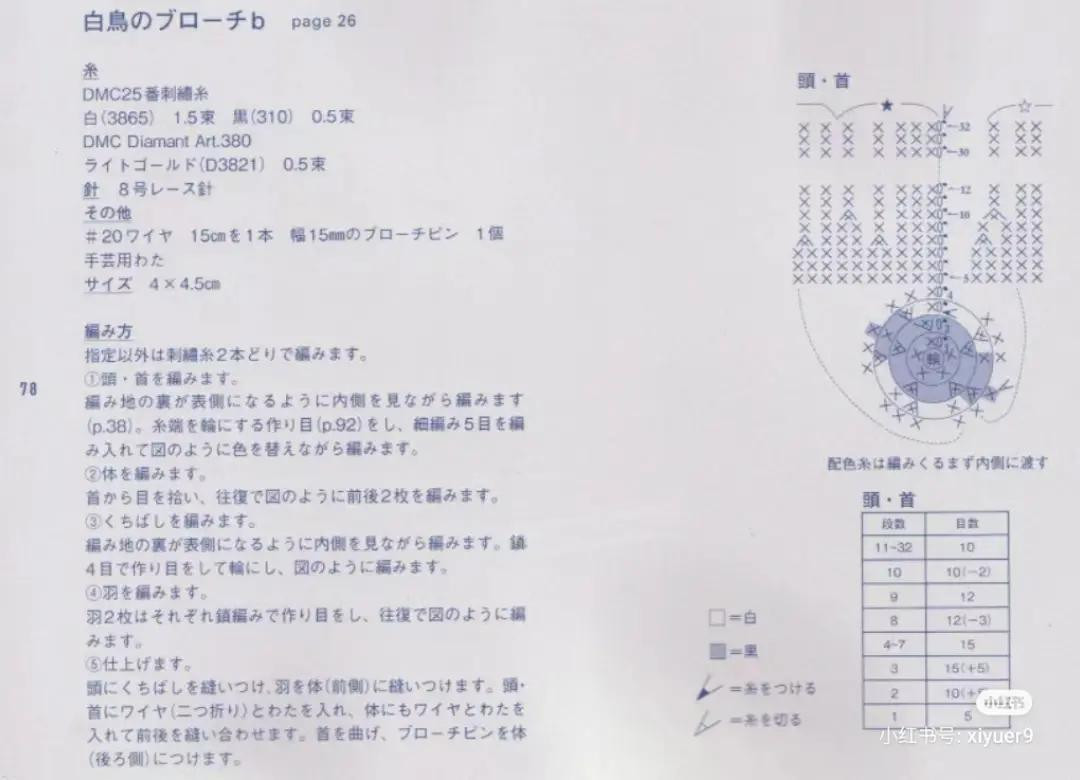 Crochet Swan Brooch Pattern Chart - Japanese Diagram Instructions