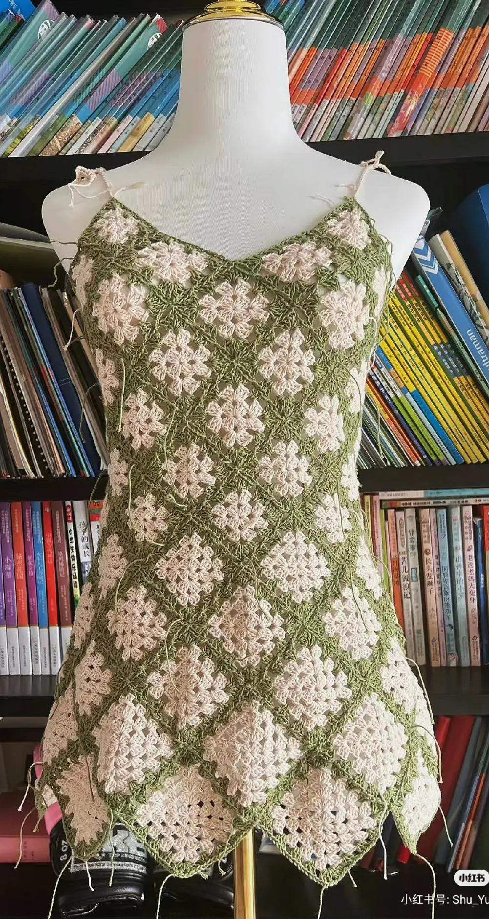 Crochet Sweater and Dress Patterns: Textured Orange Top, Pastel Zigzag Vest, Green Granny Square Dress