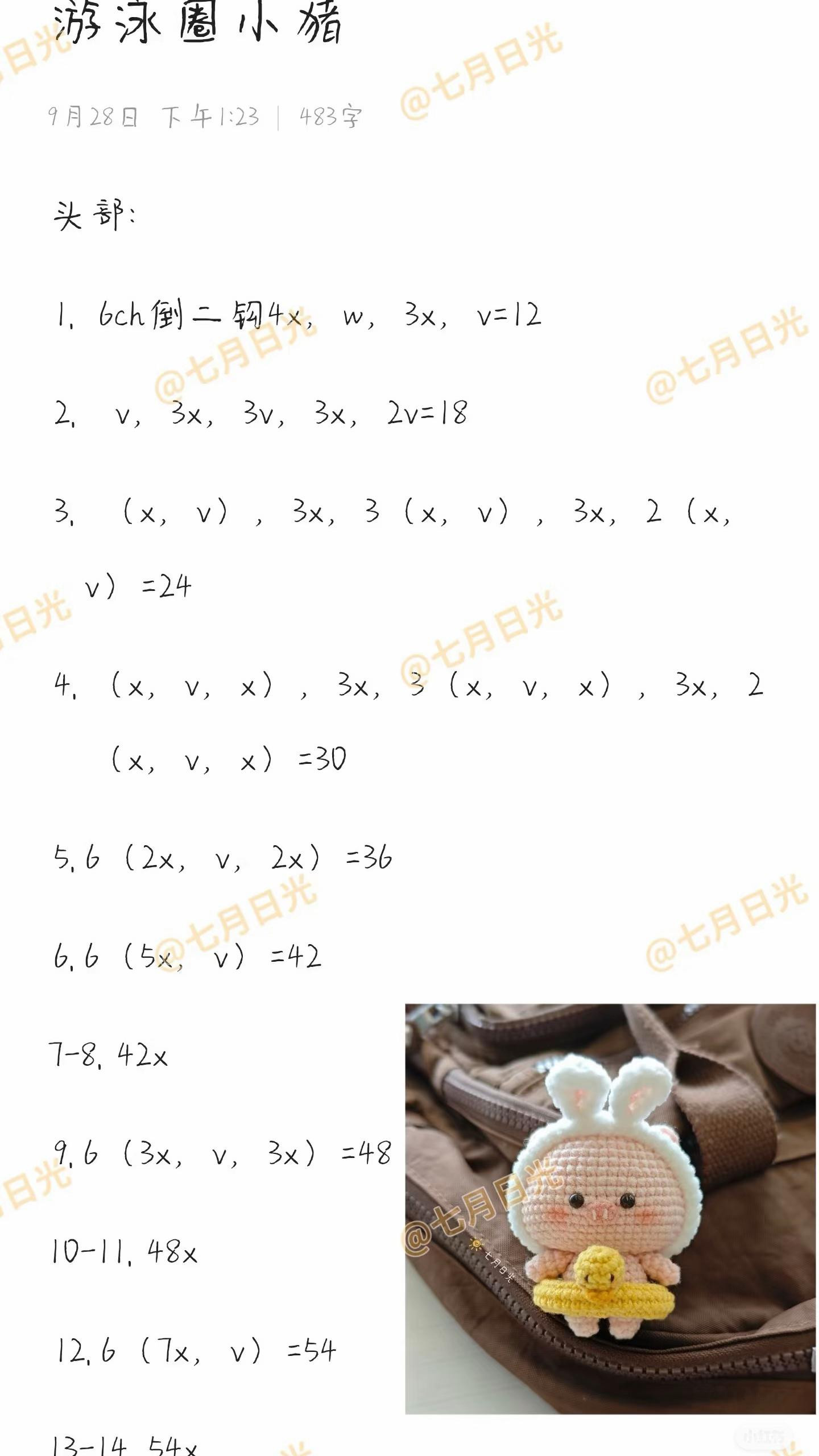 Crochet Swimming Ring Pig Pattern Chart