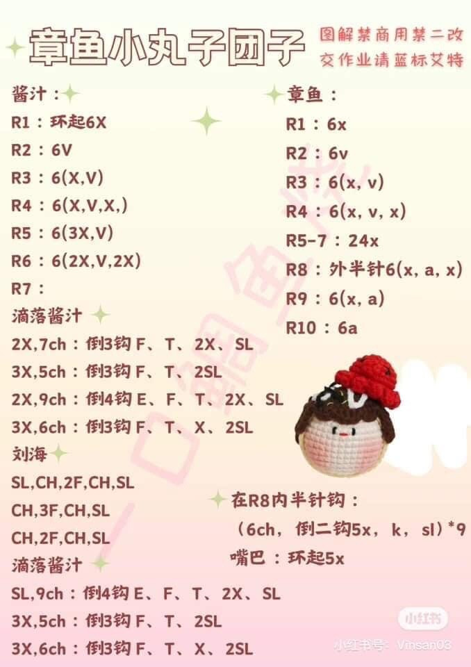 Crochet Takoyaki Amigurumi Doll Pattern with Chart