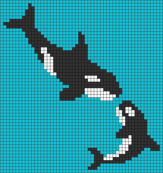 Crochet Tapestry Pattern: Orca and Calf on Blue Background