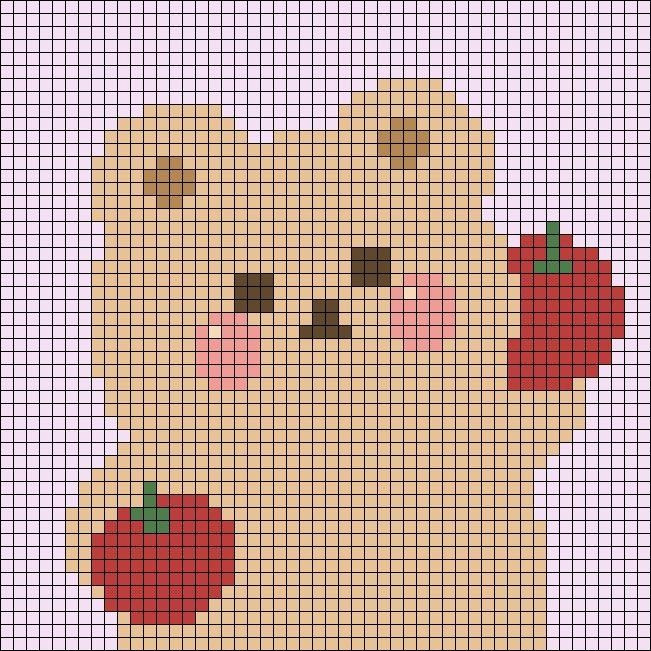 Crochet tapestry patterns featuring cute unicorn, bear with apples, duck and heart designs