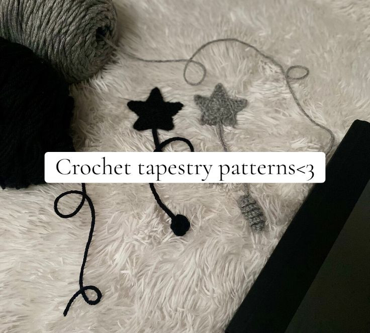 Crochet tapestry patterns featuring star wands, bows, and flowers