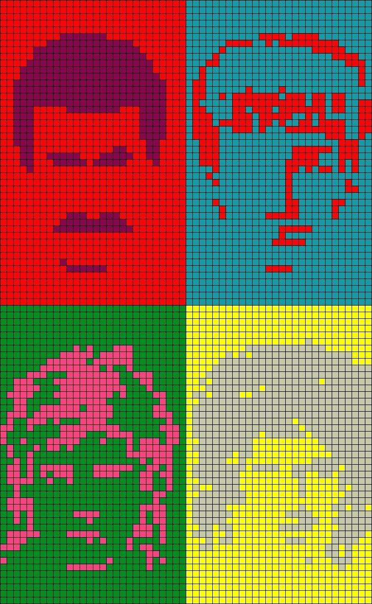 Crochet Tapestry Pixel Charts: Lana Del Rey, Arctic Monkeys, Tyler The Creator, Rolling Stones, Queen, Gorillaz