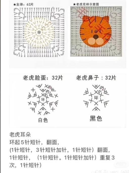 Crochet Tiger Amigurumi Doll and Granny Square Chart Pattern