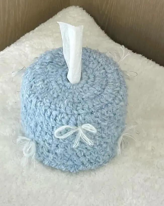 Crochet Tissue Box Cover Pattern with Bow Decoration in Pastel Colors