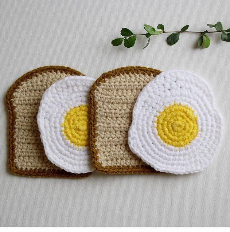 Crochet Toast and Egg Coaster Flat Chart Pattern with Diagram