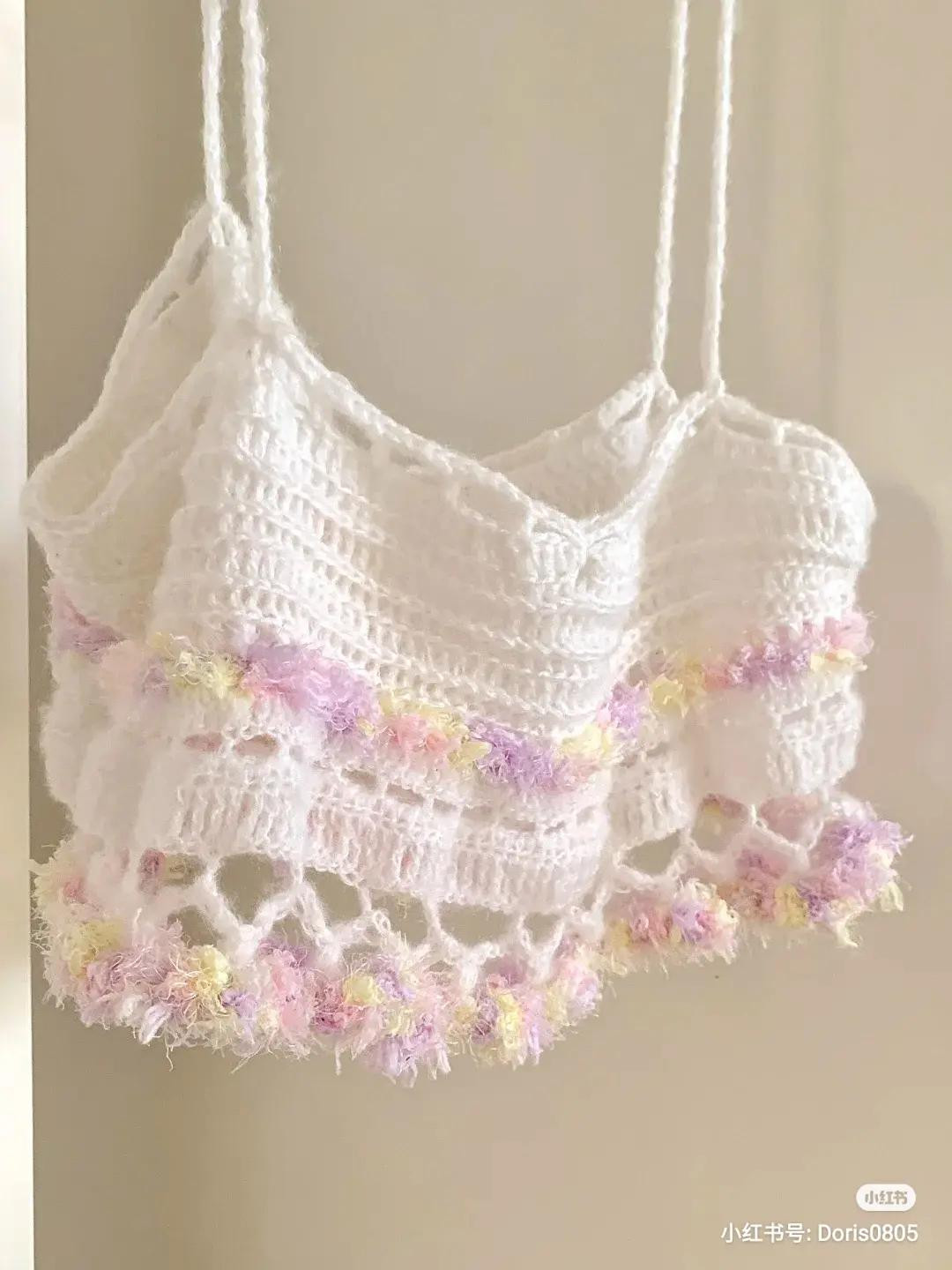 Crochet Top Chart with Bow Detail and Wavy Shell Stitch Bag Pattern