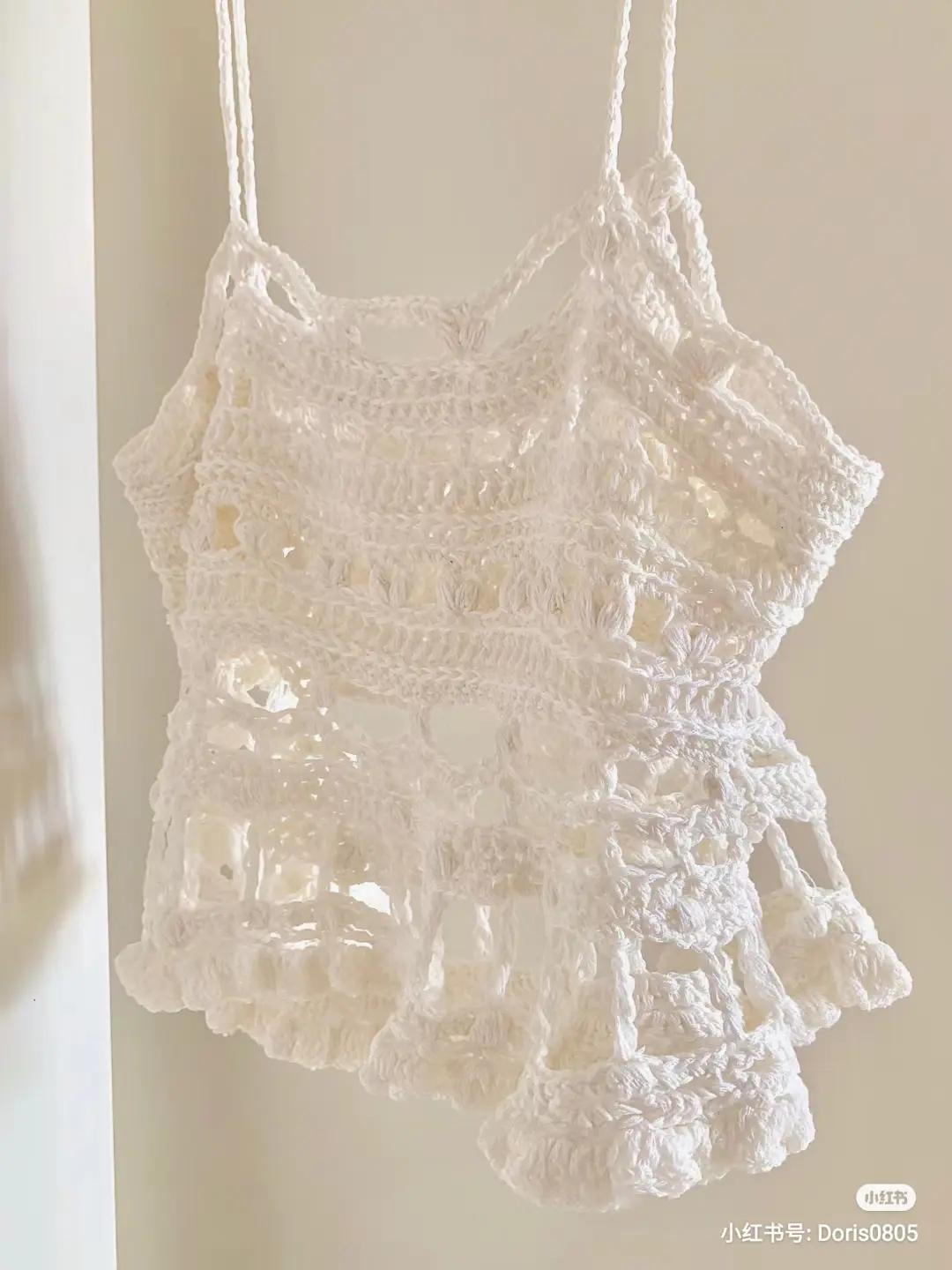 Crochet Top Chart with Bow Detail and Wavy Shell Stitch Bag Pattern