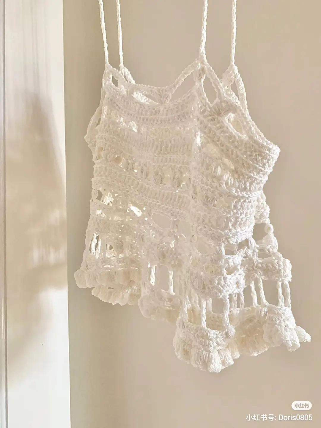 Crochet Top Chart with Bow Detail and Wavy Shell Stitch Bag Pattern