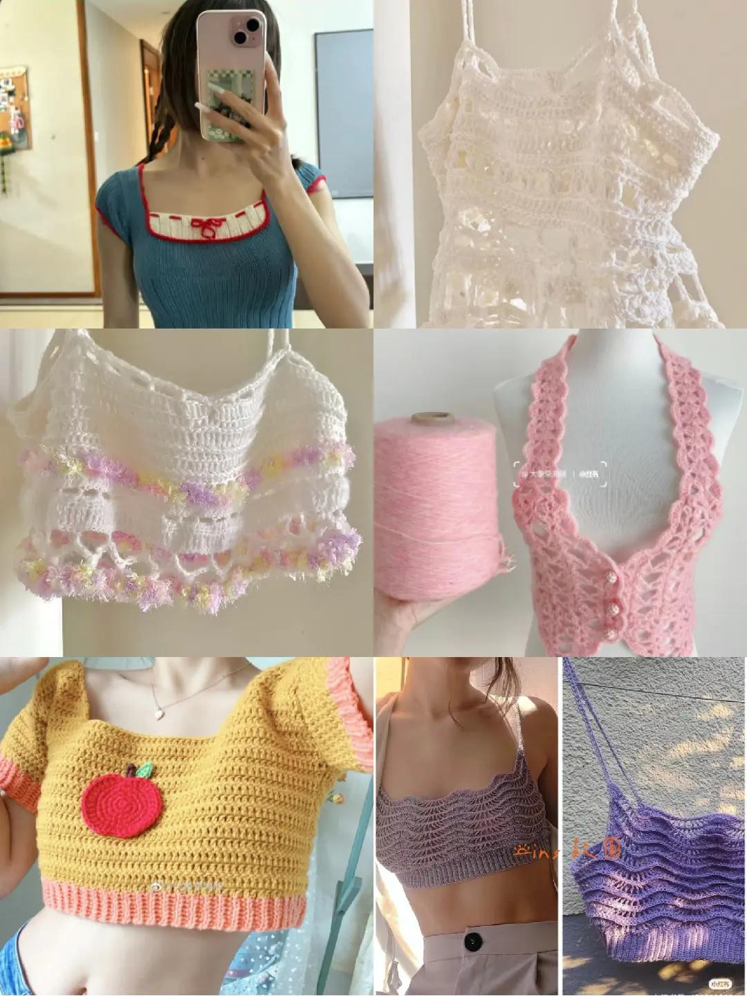 Crochet Top Chart with Bow Detail and Wavy Shell Stitch Bag Pattern