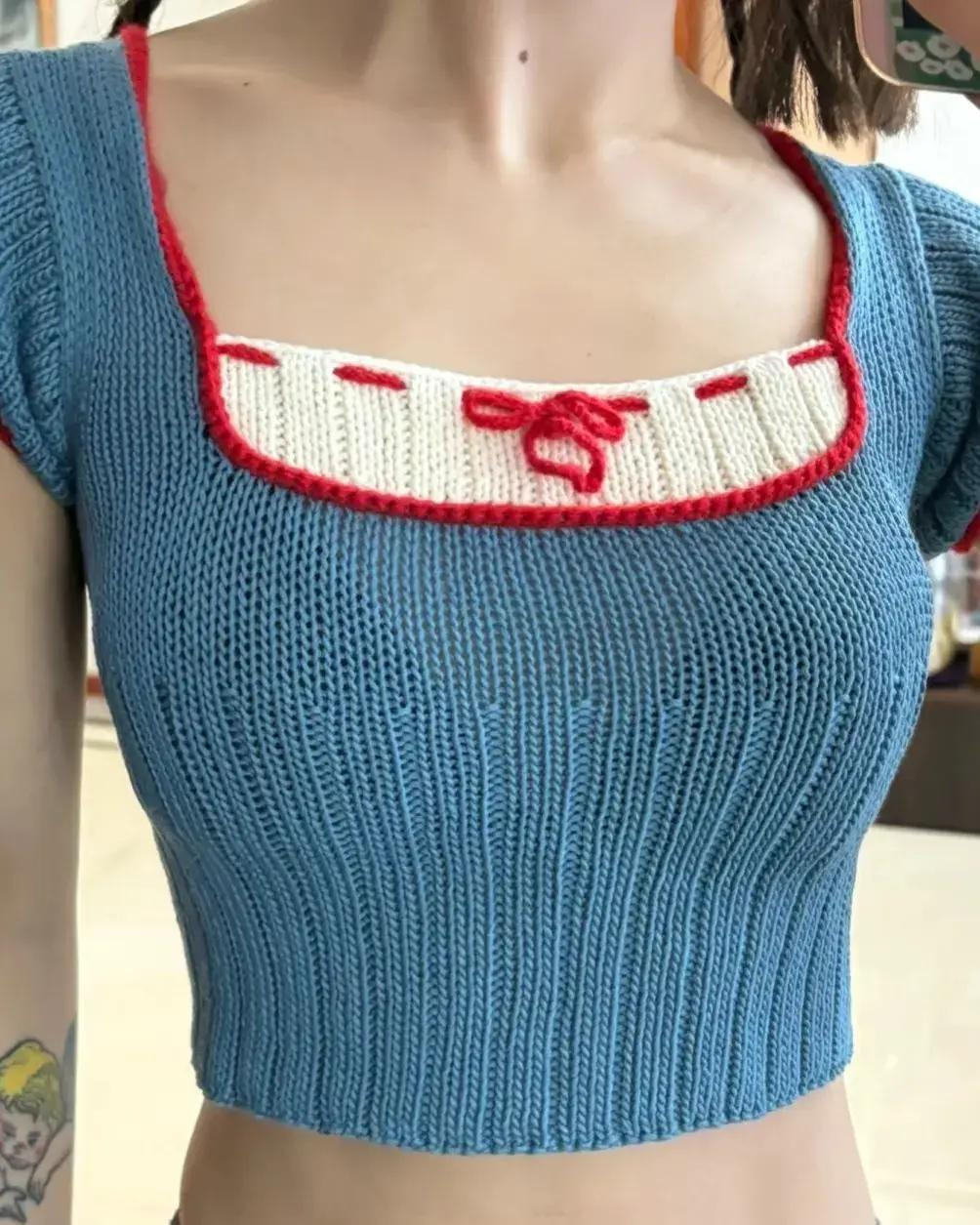 Crochet Top Chart with Bow Detail and Wavy Shell Stitch Bag Pattern