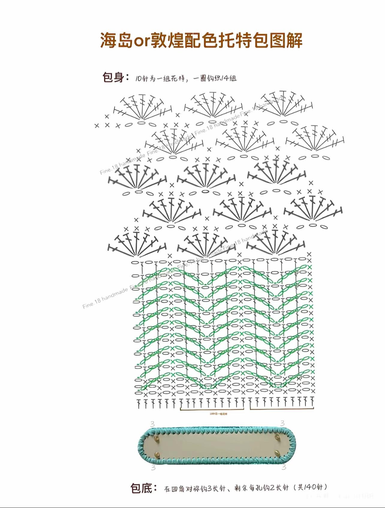 Crochet Tote Bag Chart - Island or Dunhuang Color Scheme Pattern